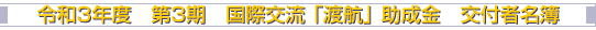 令和3年度 第3期 国際交流 「渡航」 助成金 交付者名簿